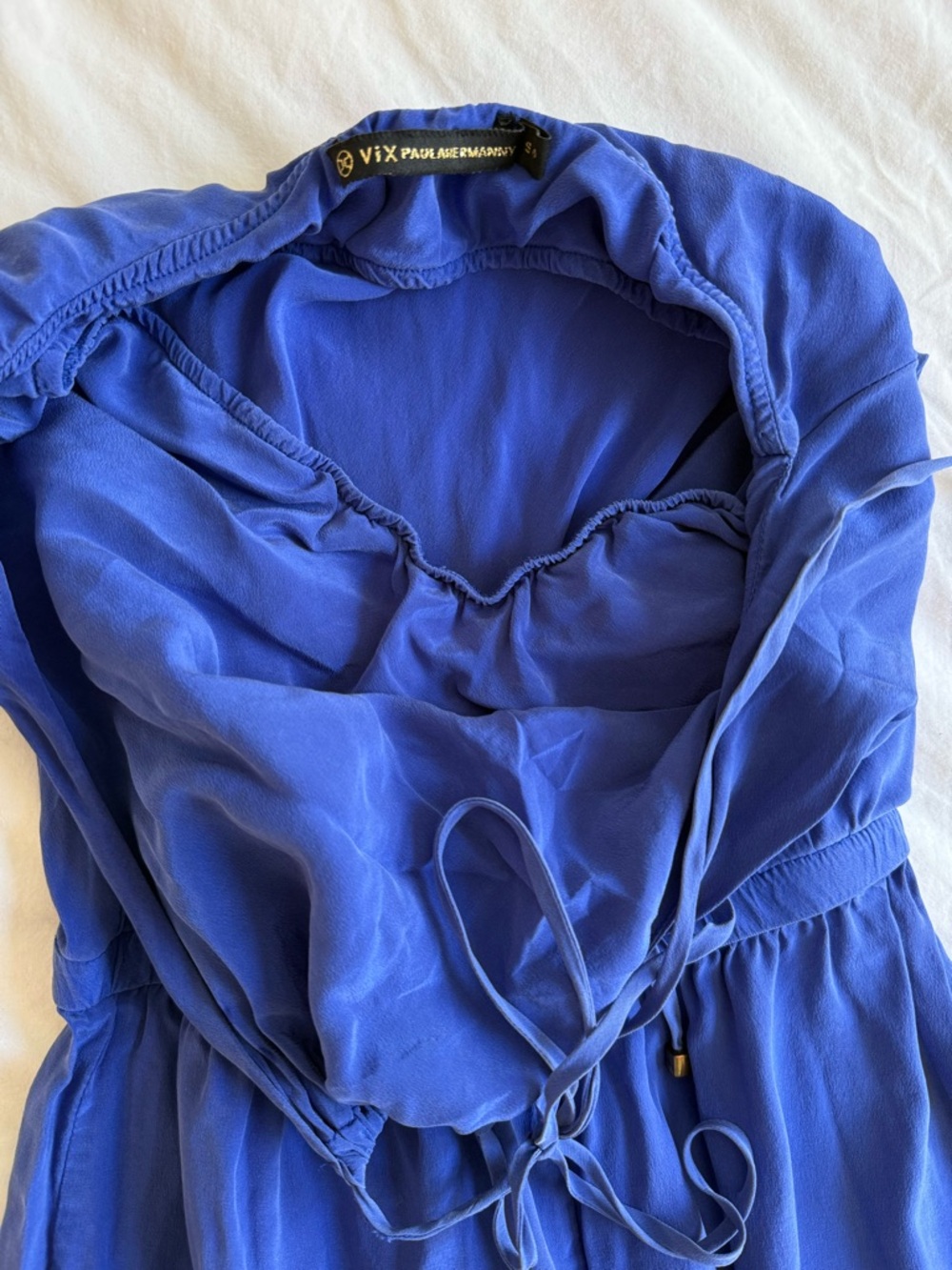 Vix Paula Hermanny 100% Silk Blue Halter Jumpsuit Size S Wide Leg Resort - Picture 5 of 9